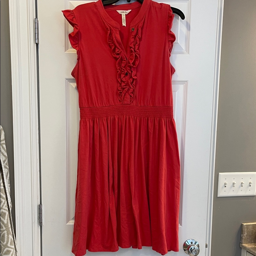 Bright Coral Ruffle Sleeveless Dress